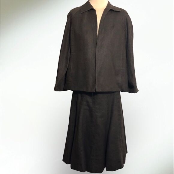 Talbots Irish Linen Skirt Womens 8 P Brown Tulip A Line Knee Length Academia - Picture 3 of 9